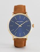 Asos Design Watch With Tan Faux Suede Strap And Contrast Navy Dial - Tan