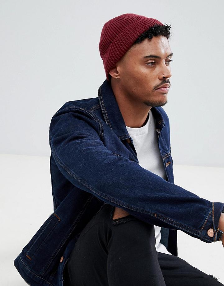Asos Design Fisherman Beanie In Burgundy