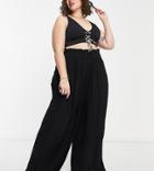Asos Design Curve Crinkle Wide Leg Palazzo Beach Pants In Black