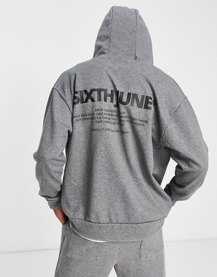 Sixth June Heavyweight Zip Up Hoodie In Gray Acid Wash - Part Of A Set