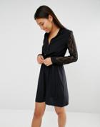 Club L Lace Sleeve And Collar Detail Shirt Dress - Black