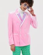 Asos Edition Slim Suit Jacket In Lace Detail-pink
