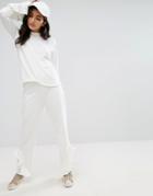 Daisy Street Lightweight Joggers With Ruffle Trim Leg Co-ord - White