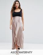 Asos Maternity Maxi Wrap Skirt In Satin - Beige