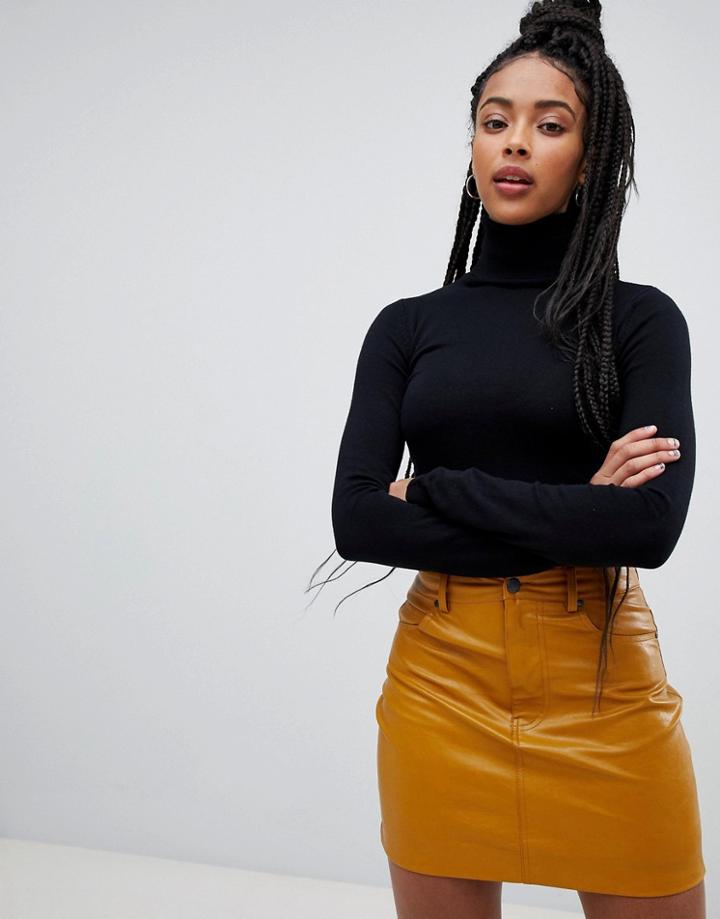 Pull & Bear Roll Neck Long Sleeved Sweater In Black - Black