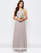 Tfnc Wedding Embellished Pleated Maxi Dress - Opal Gray