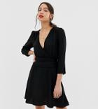 Asos Design Tall Wrap Mini Dress With Ruched Skirt-black
