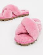 Ugg Fuzzette Cross Strap Fluffy Slippers In Wild Berry Pink