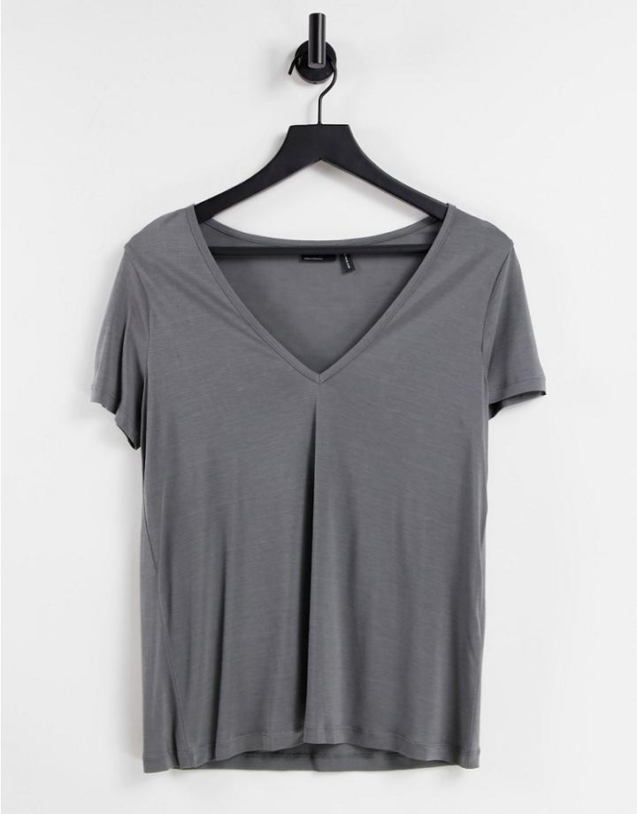 Asos Design Relaxed V-neck T-shirt In Shark Gray-grey