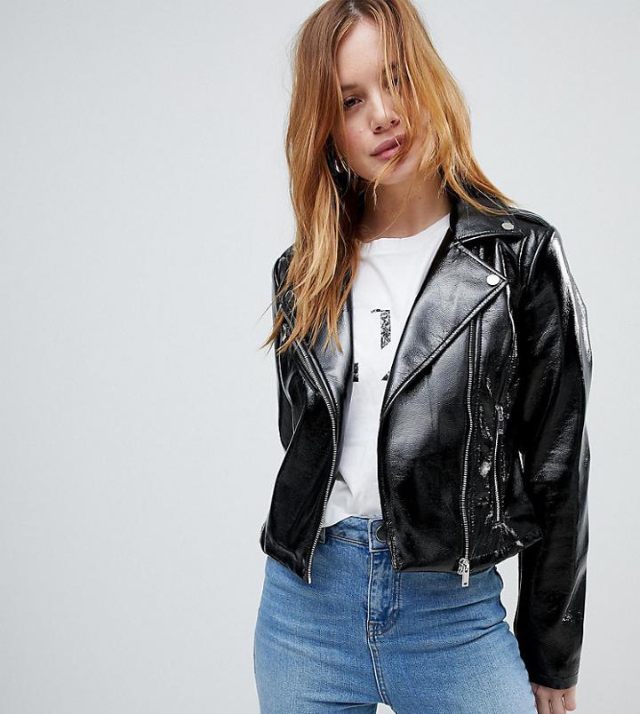 Miss Selfridge Petite Vinyl Jacket - Black