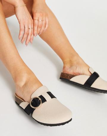 Asos Design Musa Footbed Closed Toe Flat Shoes In Natural-neutral