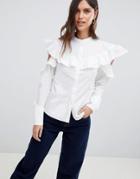 Vila Frill Cold Shoulder Woven Top-white