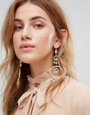 Loverocks London Statement Circle Drop Earrings - Gold
