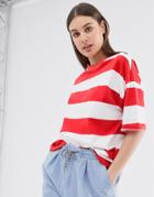 Asos Design Super Oversized T-shirt In Chunky Stripe-red