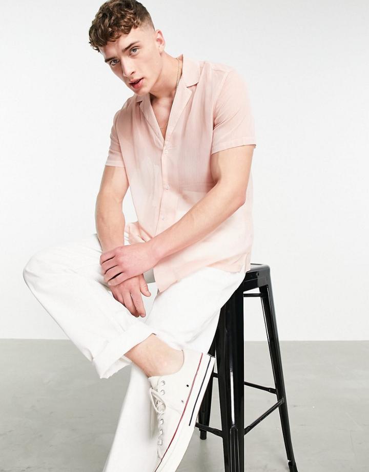 Asos Design Crepe Shirt With Deep Camp Collar In Pink