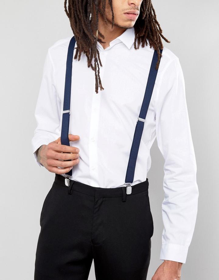 Asos Wedding Suspenders In Navy - Navy
