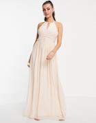 Tfnc Bridesmaid Pleated Wrap Detail Maxi Dress With Cut Out In Light Blush-grey