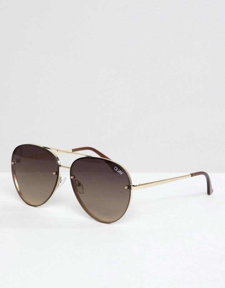 Quay Australia X Missguided Cool Innit Aviator Sunglasses In Gold - Gold