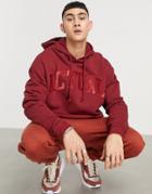 Asos Actual Oversized Hoodie With Chest Logo In Burgundy-red