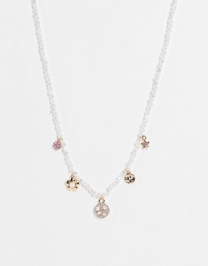 Topshop Pearl Beaded Charm Necklace In Multi