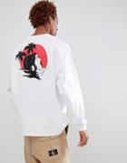 Asos Design Oversized Long Sleeve T-shirt With Face Palm Tree Back Print And Chest Print - White