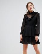 Asos Dobby Ruffle Mini Dress - Black