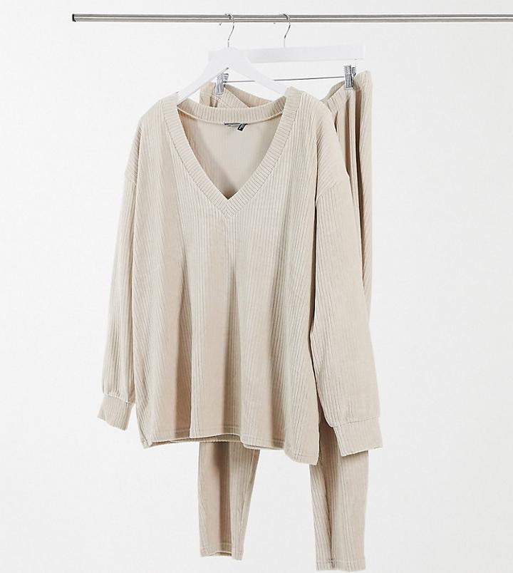 Asos Design Maternity Lounge Velour Plunge Sweatshirt & Leggings Set In Mink-neutral