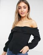 Topshop Bengaline Bardot Blouse In Black