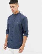 Farah Steen Slim Fit Grandad Collar Textured Shirt In Blue