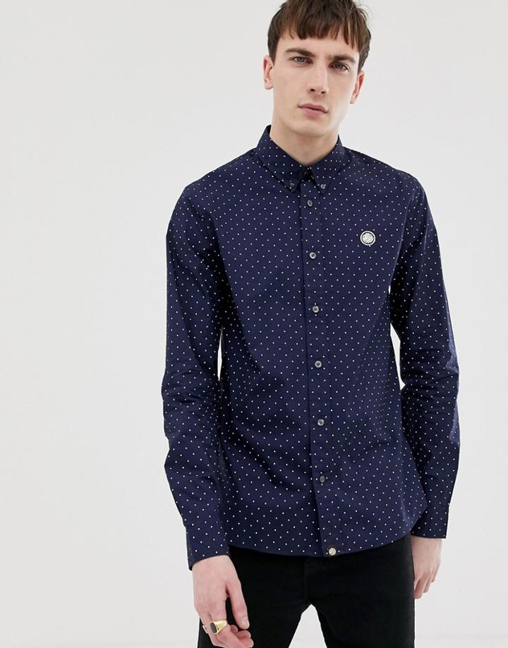 Pretty Green Slim Fit Polka Dot Shirt In Navy