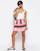 Asos Tiered Mini Skirt In Neon Stripe - Multi