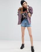 Asos Denim Side Split Shorts In Phoebe Midwash Blue - Blue