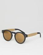 Komono Clement Round Sunglasses In Black & Gold - Black