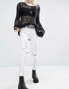 Tripp Nyc Low Rise Skinny Jeans With Boho Lace Front - White
