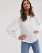 Vila Balloon Sleeve Detailed Cuff Top - White