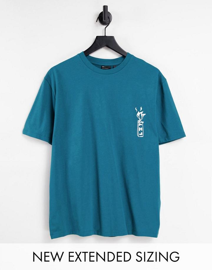 Asos Design Relaxed T-shirt In Teal With Text Graphic Print-purple