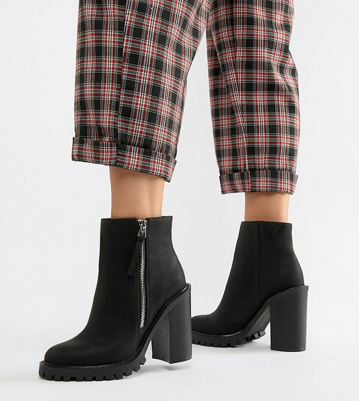 Asos Design Wide Fit Brody Chunky Zip Boots - Black