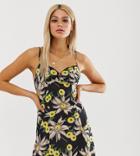 Asos Design Tall Mini Twist Front Skater Sundress In Vintage Floral - Multi
