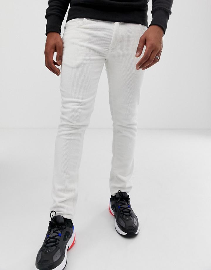 River Island Skinny Cord Pants In White - White