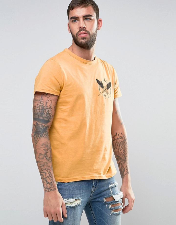 Dead Vintage Feather Chest Print T-shirt In Burnt Orange - Tan