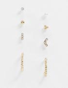 Topshop Stacking Pave Mixed Earrings Multipack In Gold