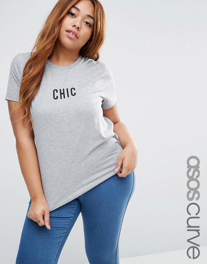 Asos Curve T-shirt With Chic Print - Gray