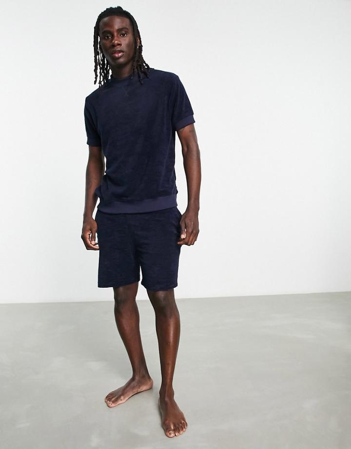 Threadbare Murply Terrycloth Short Lounge Set In Navy