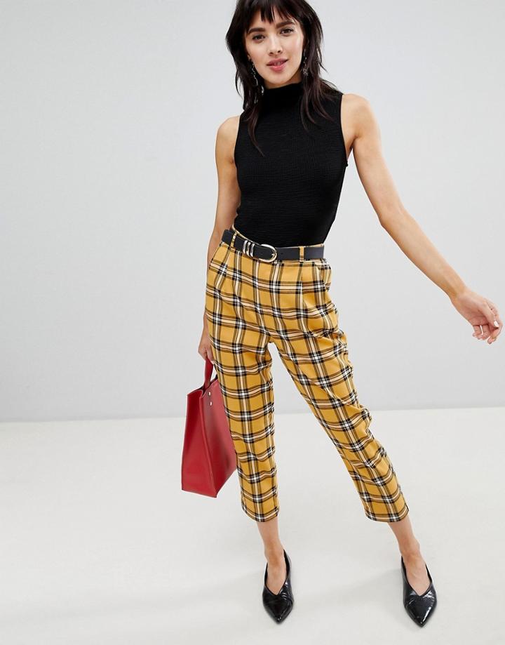 Stradivarius Yellow Plaid Pants - Yellow