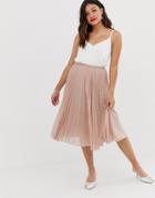 Asos Design Pleated Midi Skirt-pink