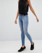 Dr Denim Lexy Mid Rise Second Skin Super Skinny Ripped Knee Jeans - Bl