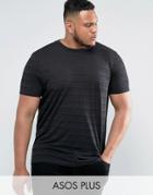 Asos Plus Longline T-shirt With Self Sheer Stripe - Black