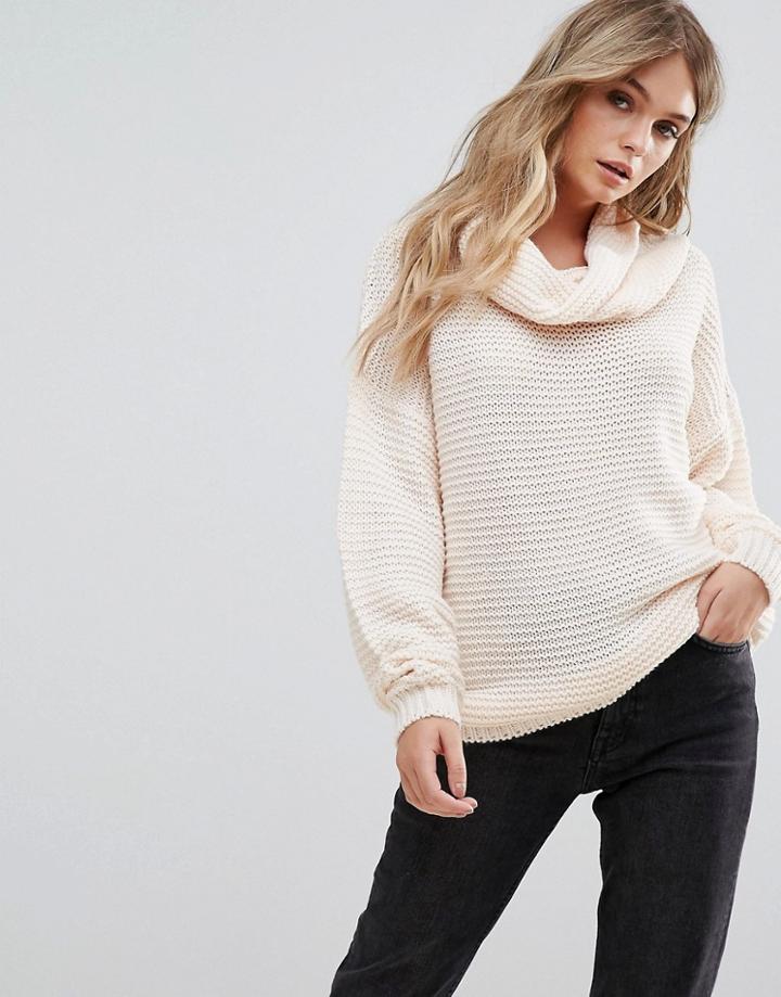 Brave Soul Hachi Oversize Chunky Sweater - Pink