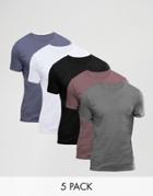Asos 5 Pack Muscle T-shirt - Multi