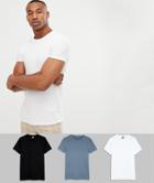Asos Design Organic Muscle Fit T-shirt With Crew Neck 3 Pack Multipack Saving - Multi